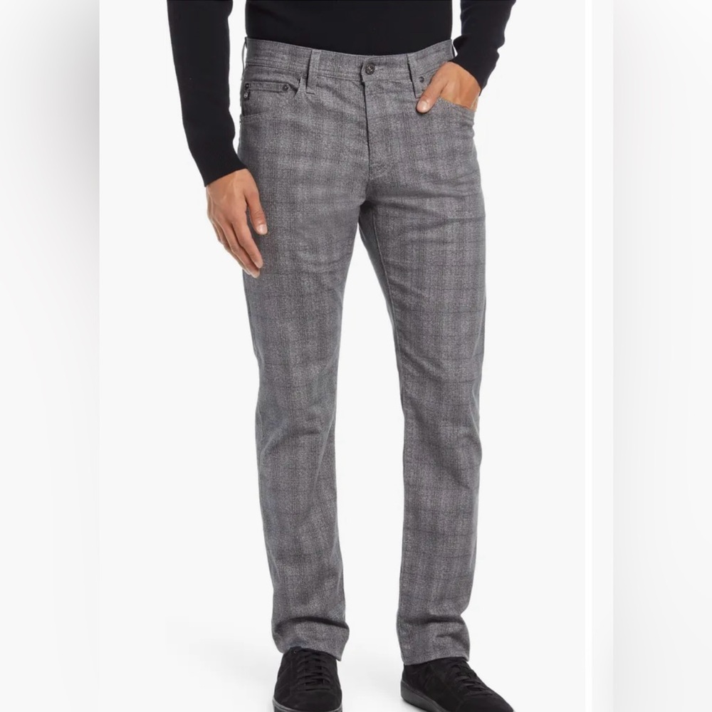 AG Adriano Everett Slim Fit Straight Leg Print Men's Charcoal Plaid Sz 34x34